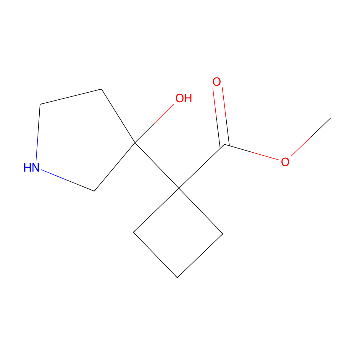 Methyl 1-(3-hydroxypyrrolidin-3-yl)cyclobutane-1-carboxylate molecular structure, CAS 2138534-24-2