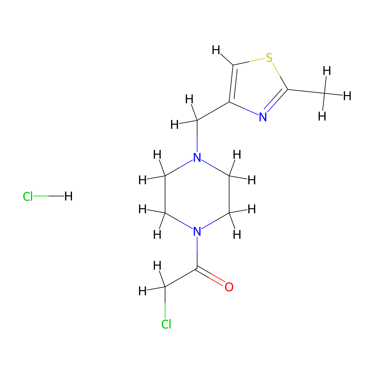 2-Chloro-1-{4-[(2-methyl-1,3-thiazol-4-yl)methyl]piperazin-1-yl}ethan-1-one hydrochloride molecular structure, CAS 2138534-27-5