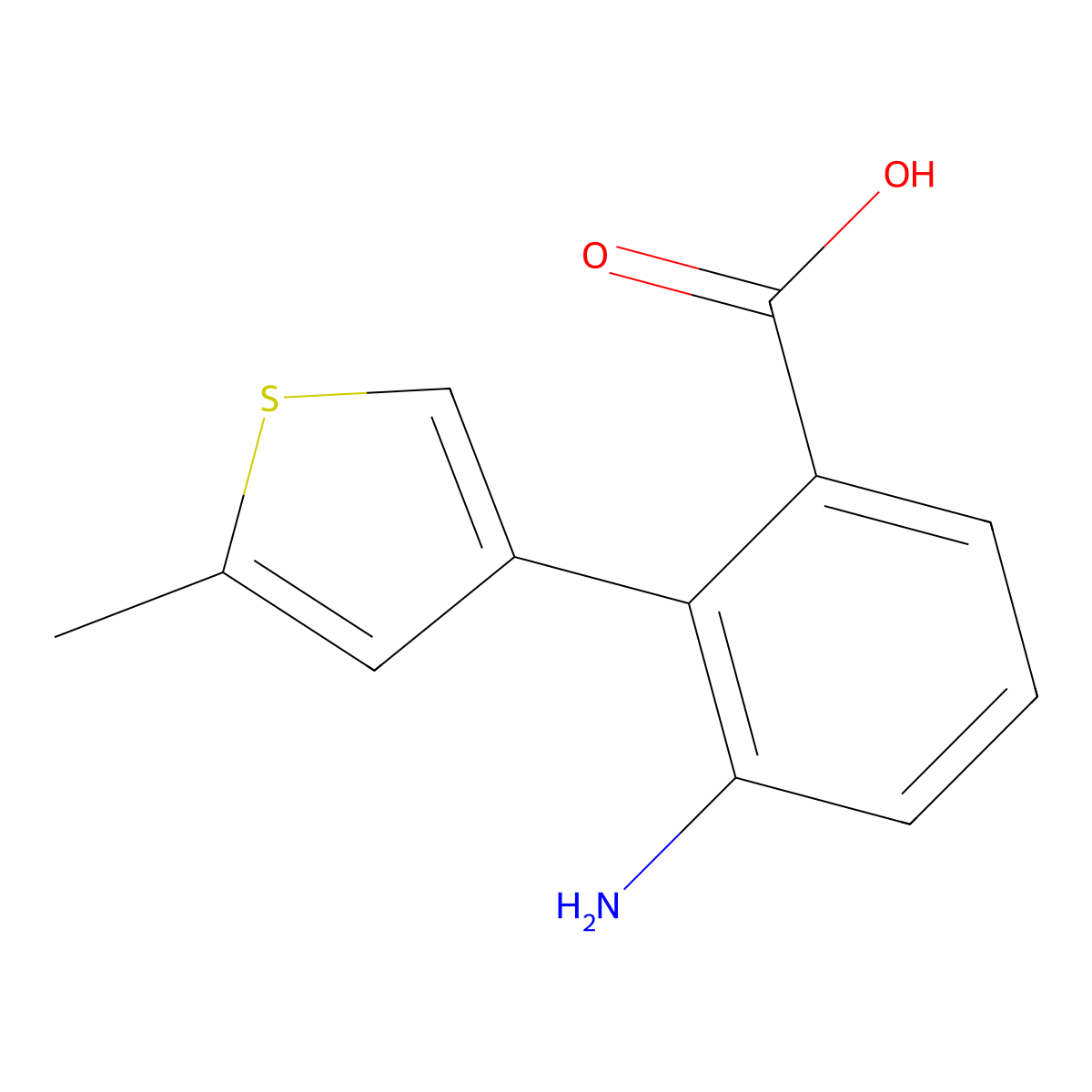 3-Amino-2-(5-methylthiophen-3-yl)benzoic acid molecular structure, CAS 2138534-50-4