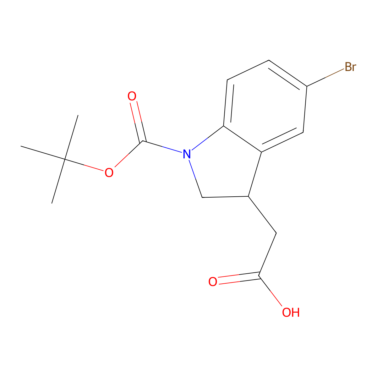 2-{5-bromo-1-[(tert-butoxy)carbonyl]-2,3-dihydro-1H-indol-3-yl}acetic acid molecular structure, CAS 2138536-91-9
