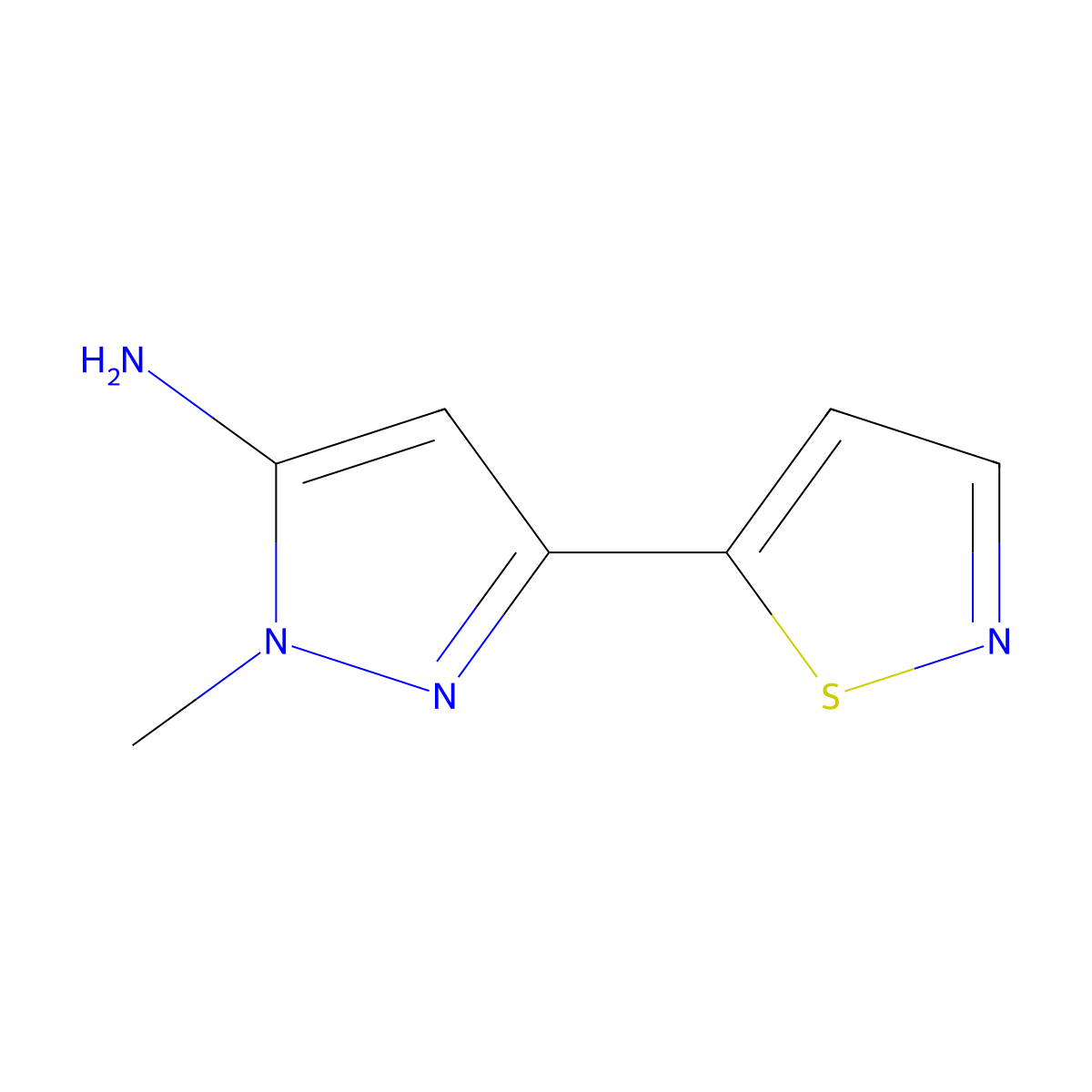 1-methyl-3-(1,2-thiazol-5-yl)-1H-pyrazol-5-amine molecular structure, CAS 2138537-14-9
