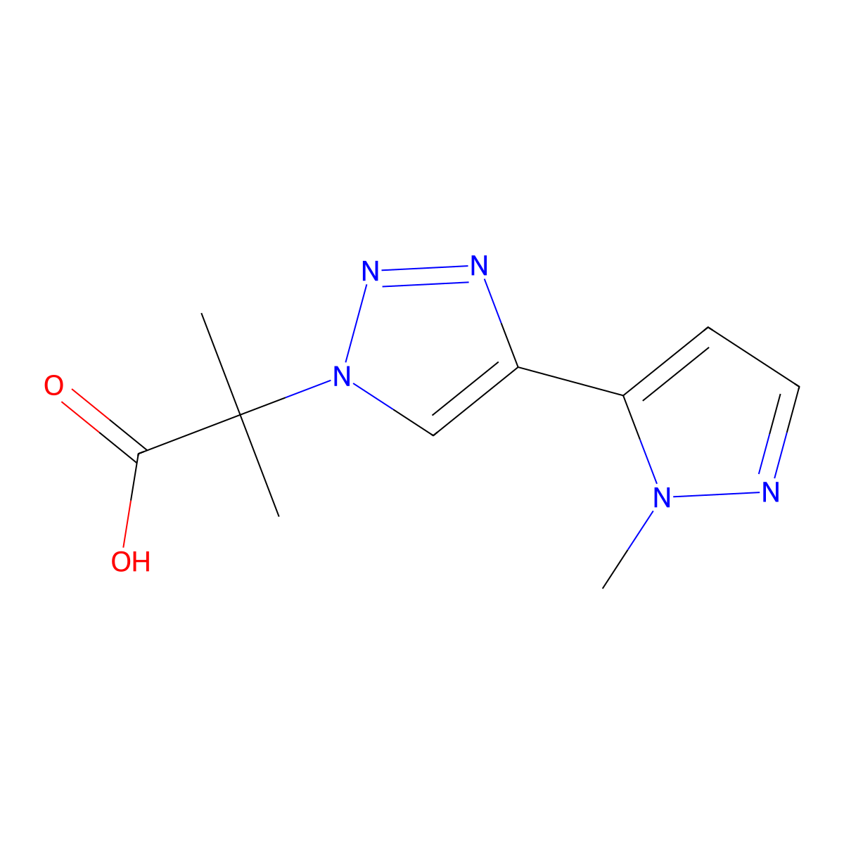 2-methyl-2-[4-(1-methyl-1H-pyrazol-5-yl)-1H-1,2,3-triazol-1-yl]propanoic acid molecular structure, CAS 2138538-74-4