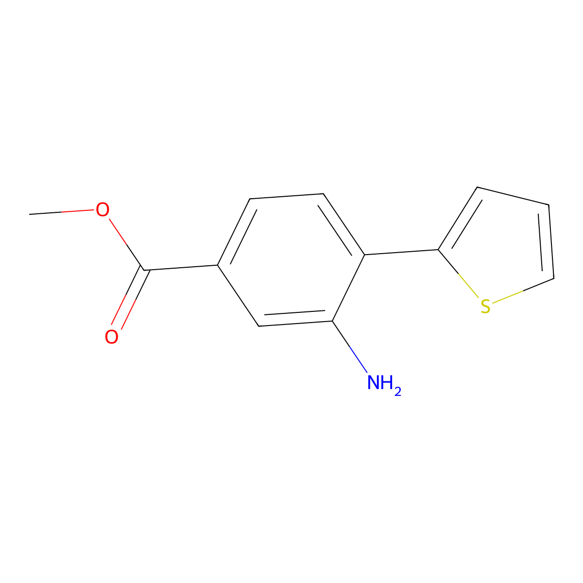 Methyl 3-amino-4-(thiophen-2-yl)benzoate molecular structure, CAS 2138540-11-9