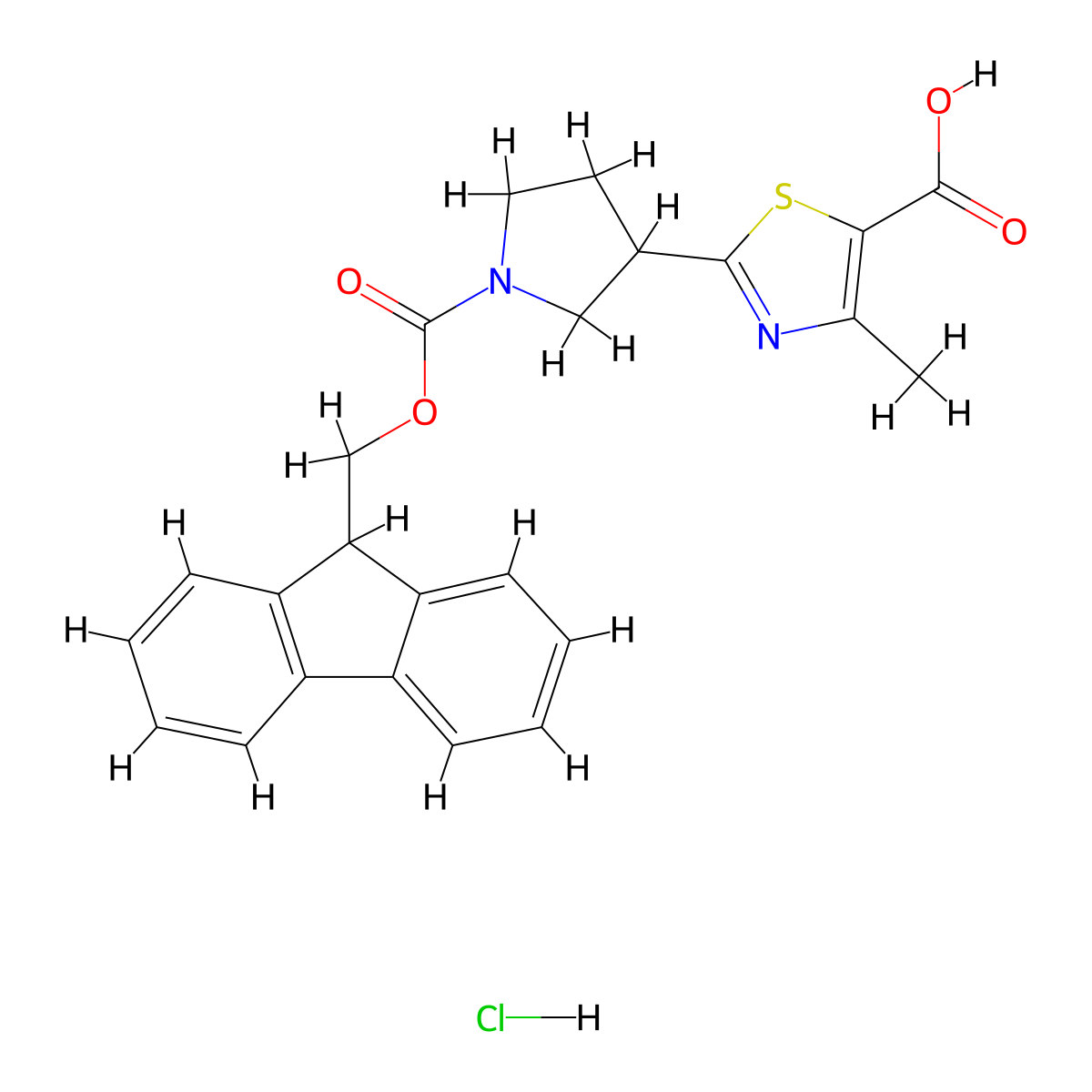 2-(1-{[(9H-fluoren-9-yl)methoxy]carbonyl}pyrrolidin-3-yl)-4-methyl-1,3-thiazole-5-carboxylic acid hydrochloride molecular structure, CAS 2138546-32-2