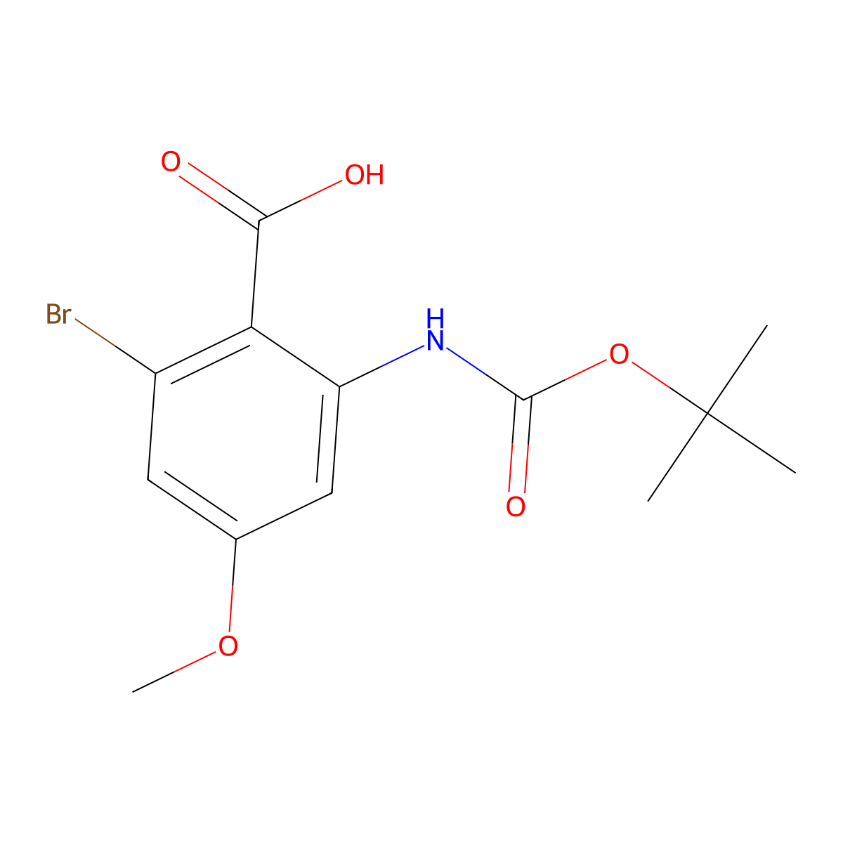 2-Bromo-6-{[(tert-butoxy)carbonyl]amino}-4-methoxybenzoic acid molecular structure, CAS 2138546-47-9