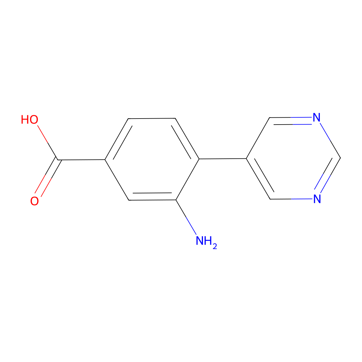 3-Amino-4-(pyrimidin-5-yl)benzoic acid molecular structure, CAS 2138546-91-3