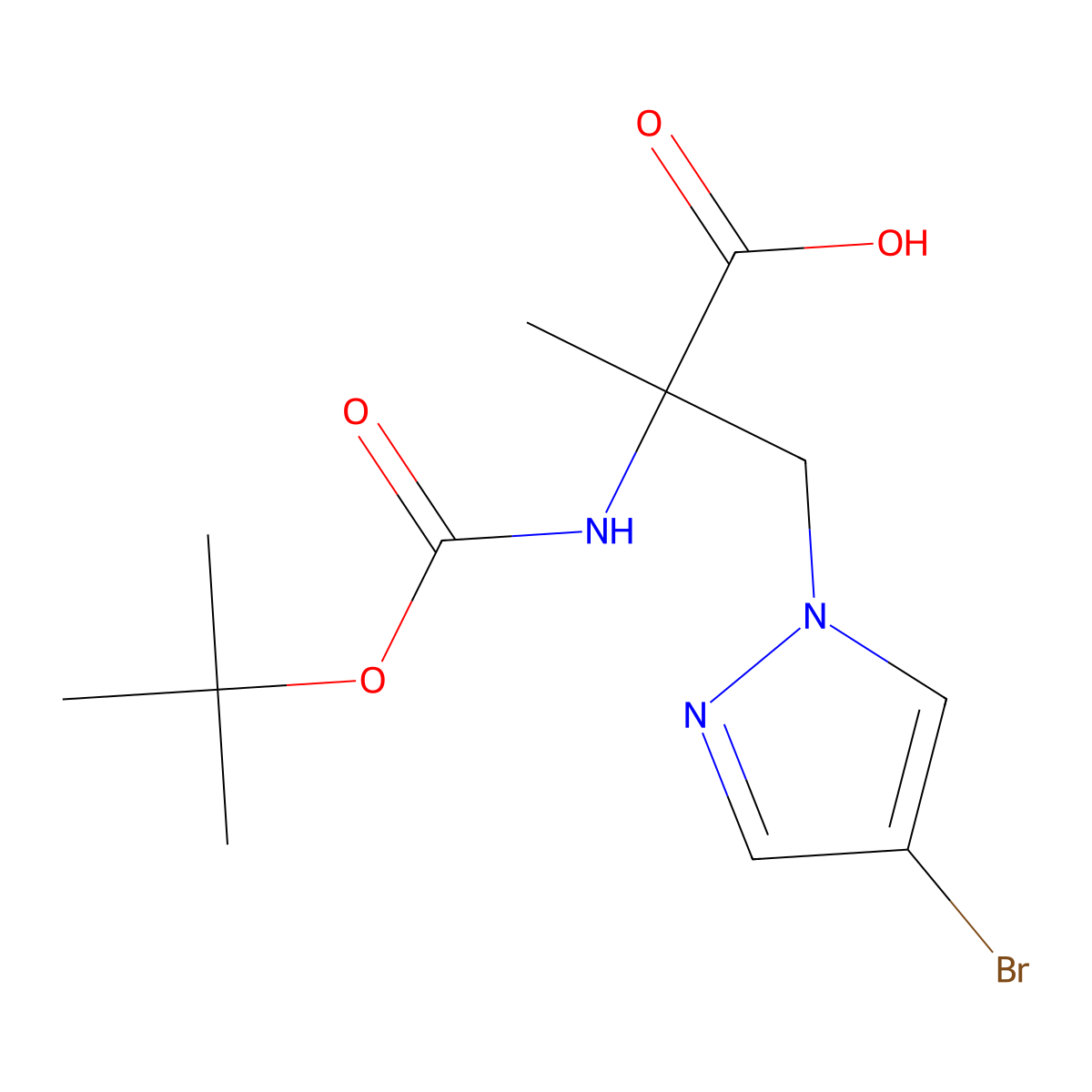 3-(4-bromo-1H-pyrazol-1-yl)-2-{[(tert-butoxy)carbonyl]amino}-2-methylpropanoic acid molecular structure, CAS 2138547-39-2