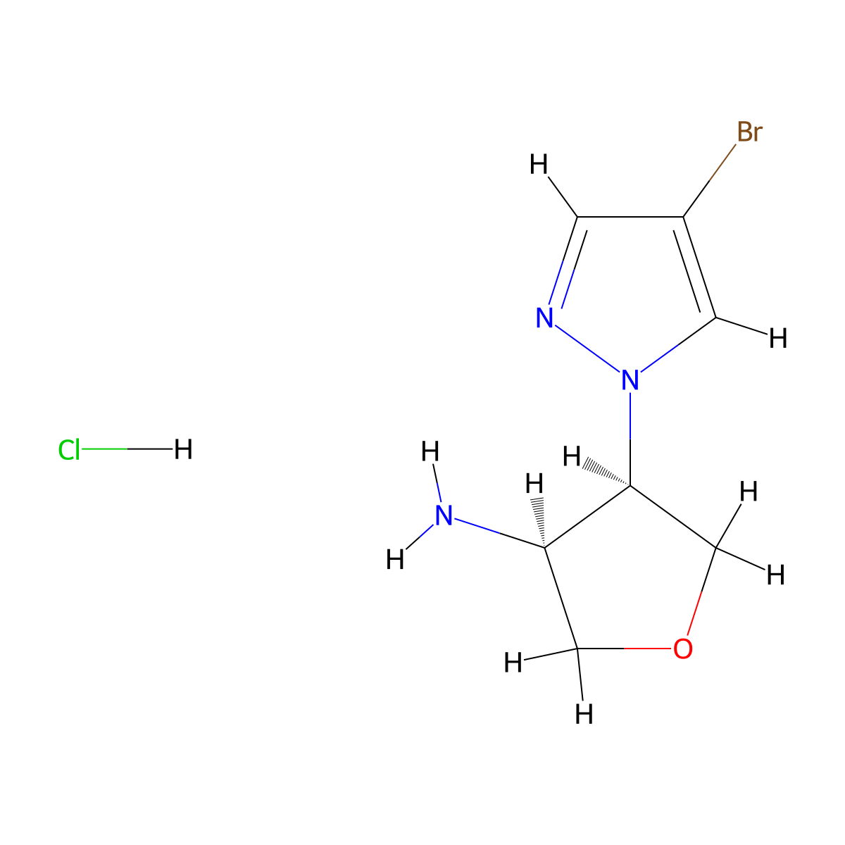 rac-(3R,4S)-4-(4-bromo-1H-pyrazol-1-yl)oxolan-3-amine hydrochloride molecular structure, CAS 2138551-02-5