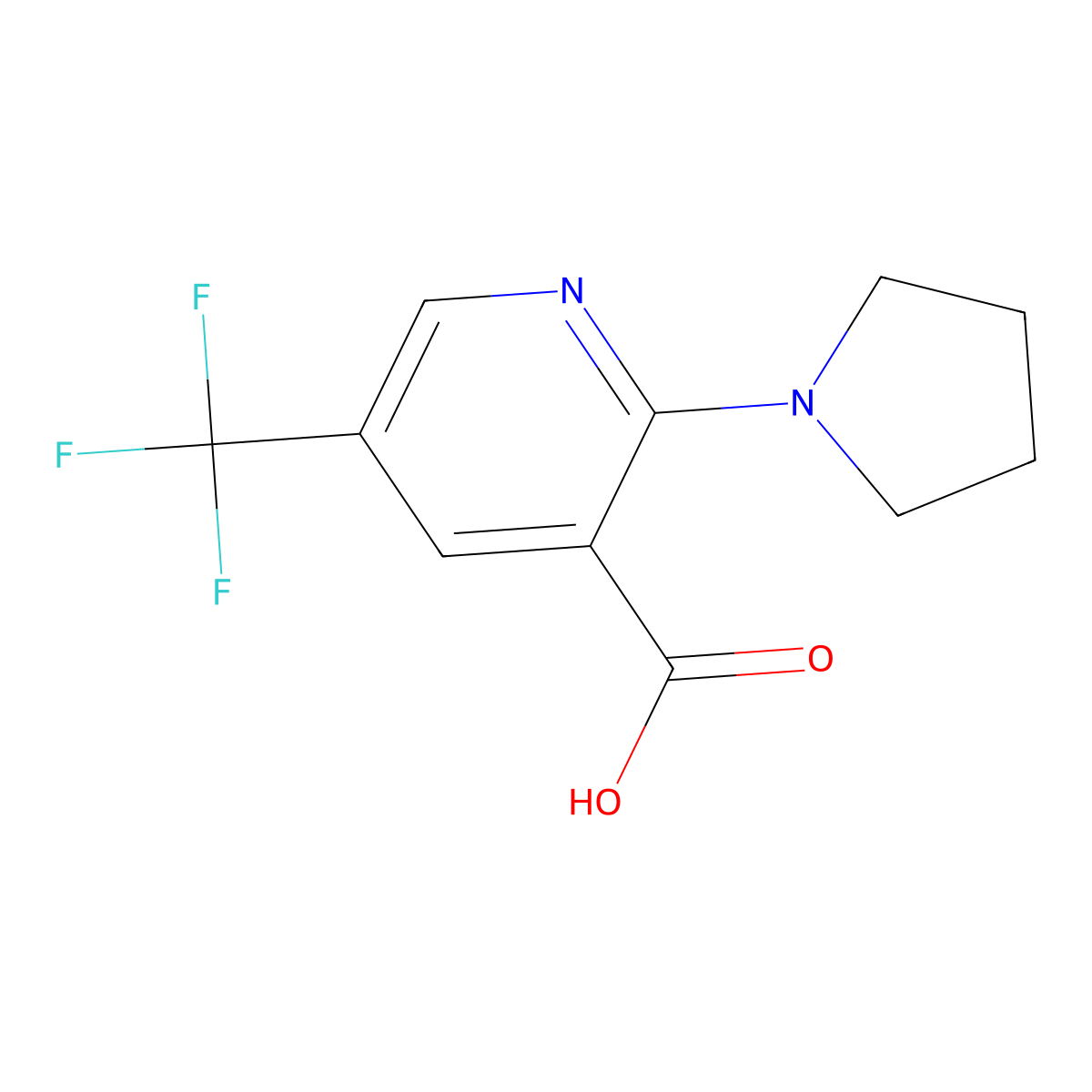2-(Pyrrolidin-1-yl)-5-(trifluoromethyl)pyridine-3-carboxylic acid molecular structure, CAS 2138552-95-9