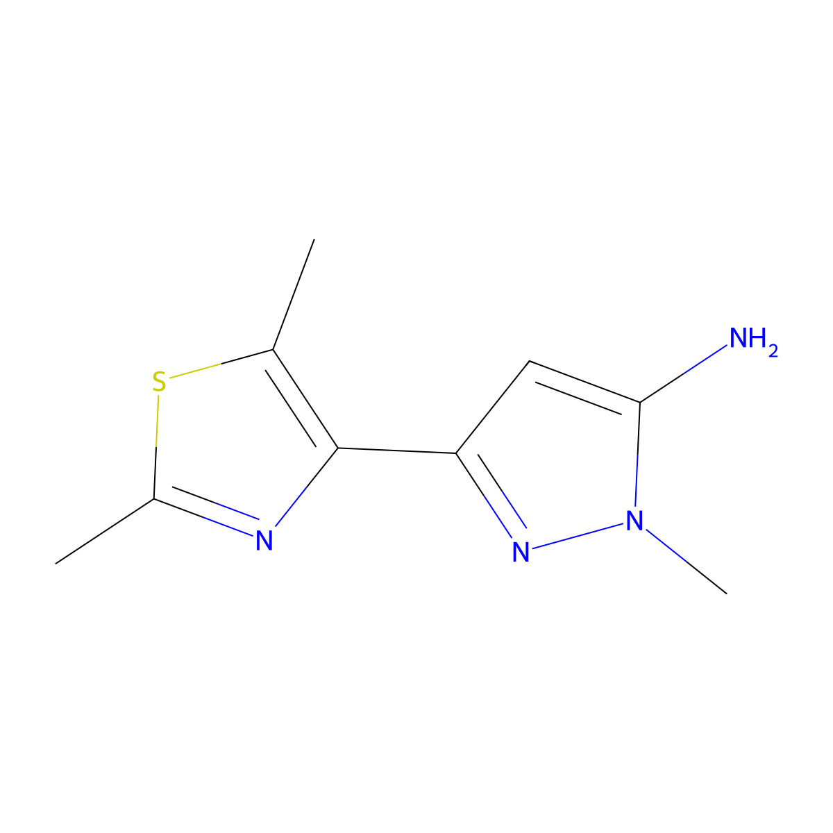 3-(dimethyl-1,3-thiazol-4-yl)-1-methyl-1H-pyrazol-5-amine molecular structure, CAS 2138554-04-6
