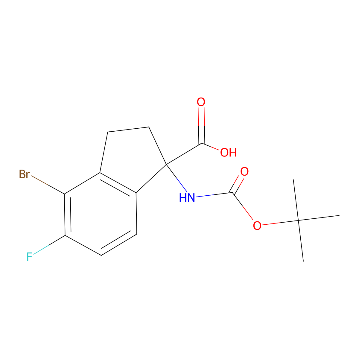 4-bromo-1-{[(tert-butoxy)carbonyl]amino}-5-fluoro-2,3-dihydro-1H-indene-1-carboxylic acid molecular structure, CAS 2138556-49-5