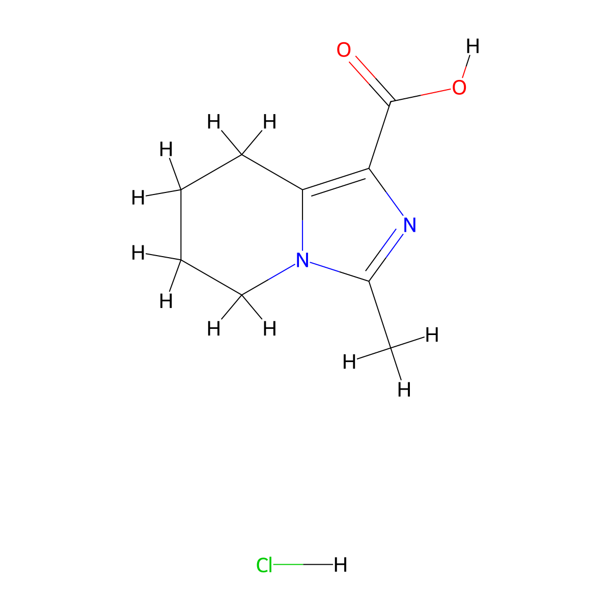 3-methyl-5H,6H,7H,8H-imidazo(1,5-a)pyridine-1-carboxylic acid hydrochloride molecular structure, CAS 2138563-45-6