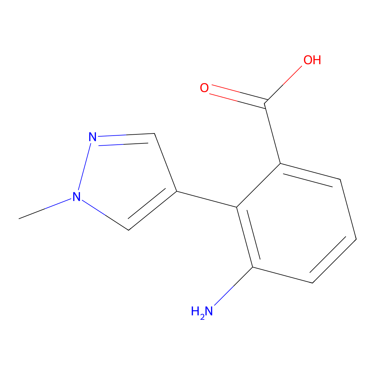 3-amino-2-(1-methyl-1H-pyrazol-4-yl)benzoic acid molecular structure, CAS 2138564-79-9