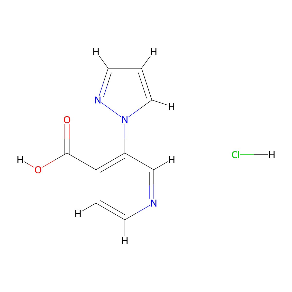 3-(1H-pyrazol-1-yl)pyridine-4-carboxylic acid hydrochloride molecular structure, CAS 2138565-85-0