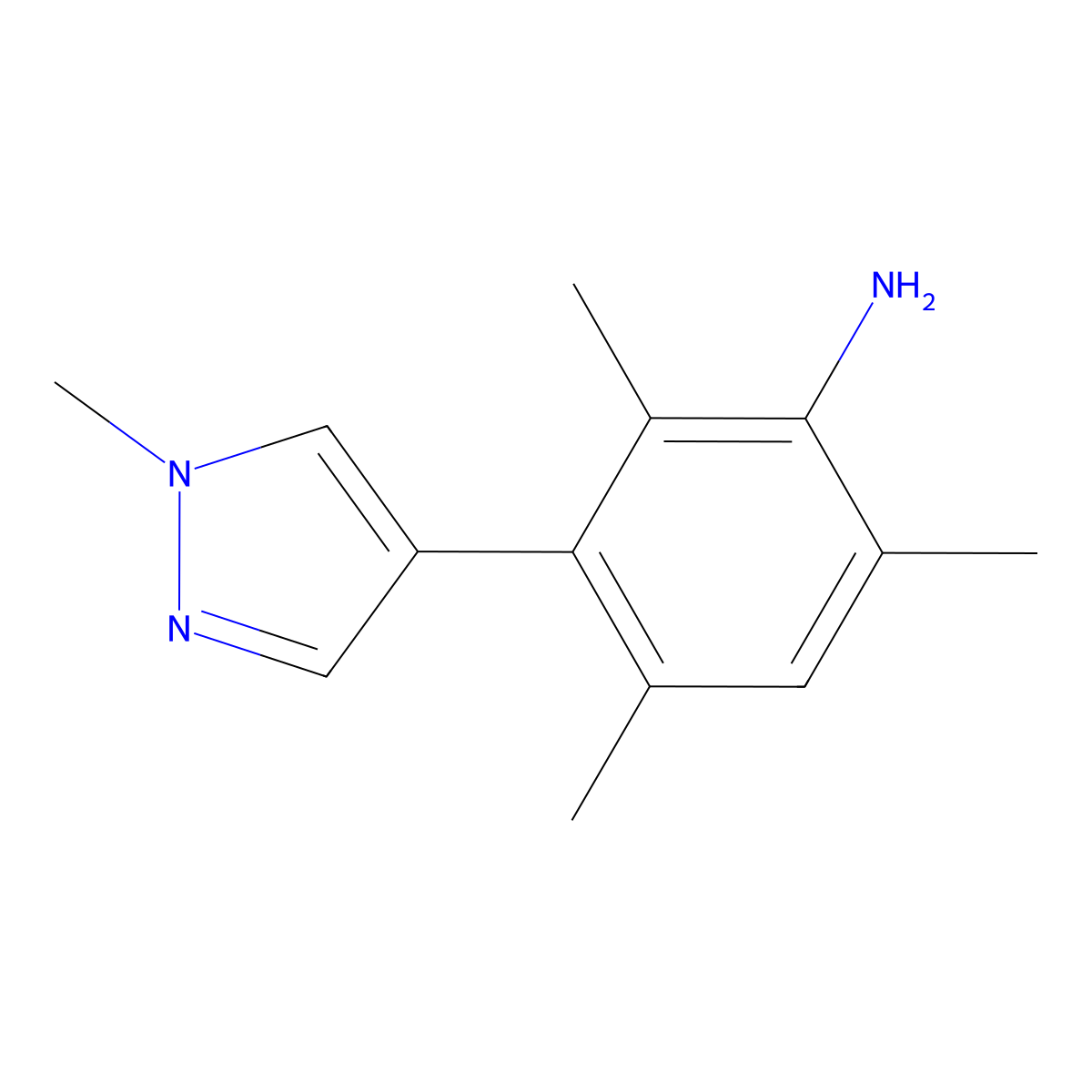 2,4,6-trimethyl-3-(1-methyl-1H-pyrazol-4-yl)aniline molecular structure, CAS 2138566-49-9