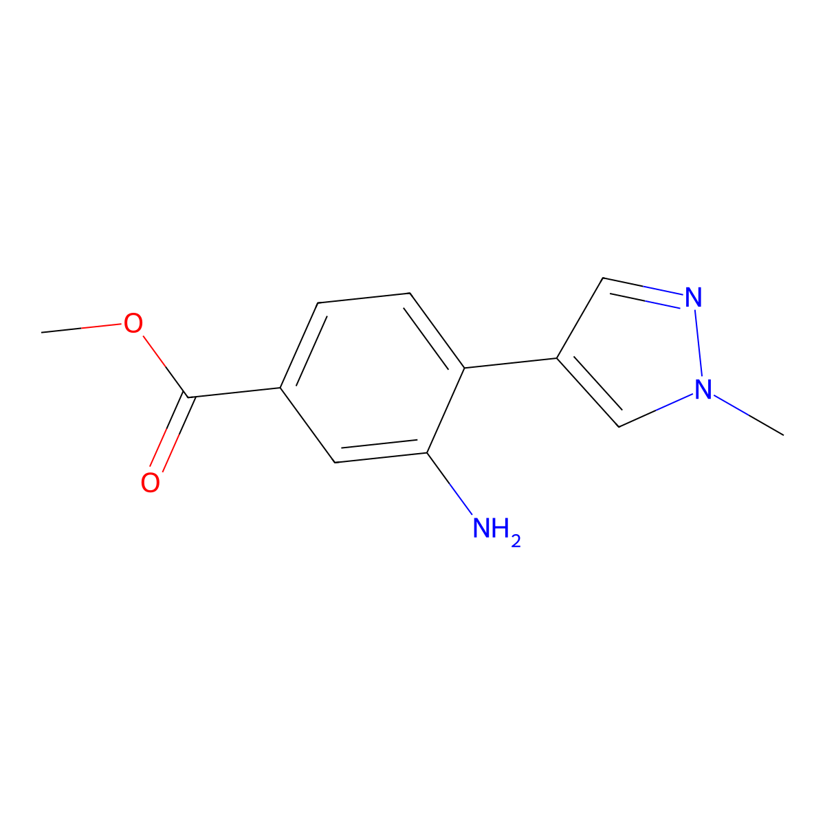 methyl 3-amino-4-(1-methyl-1H-pyrazol-4-yl)benzoate molecular structure, CAS 2138566-55-7