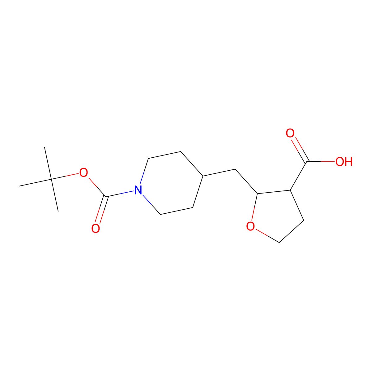 rac-(2R,3R)-2-({1-[(tert-butoxy)carbonyl]piperidin-4-yl}methyl)oxolane-3-carboxylic acid molecular structure, CAS 2138566-59-1