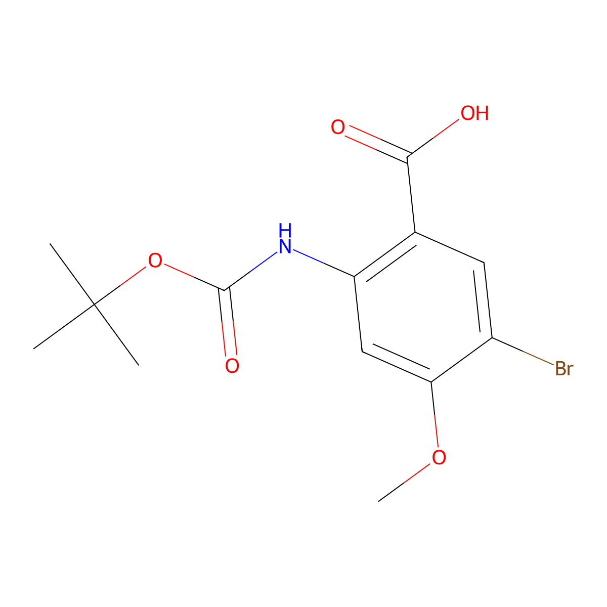 5-Bromo-2-{[(tert-butoxy)carbonyl]amino}-4-methoxybenzoic acid molecular structure, CAS 2138568-21-3