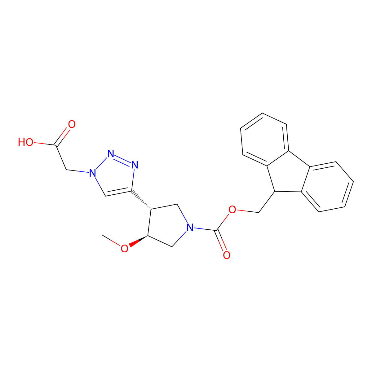rac-2-{4-[(3R,4R)-1-{[(9H-fluoren-9-yl)methoxy]carbonyl}-4-methoxypyrrolidin-3-yl]-1H-1,2,3-triazol-1-yl}acetic acid, trans molecular structure, CAS 2138568-33-7