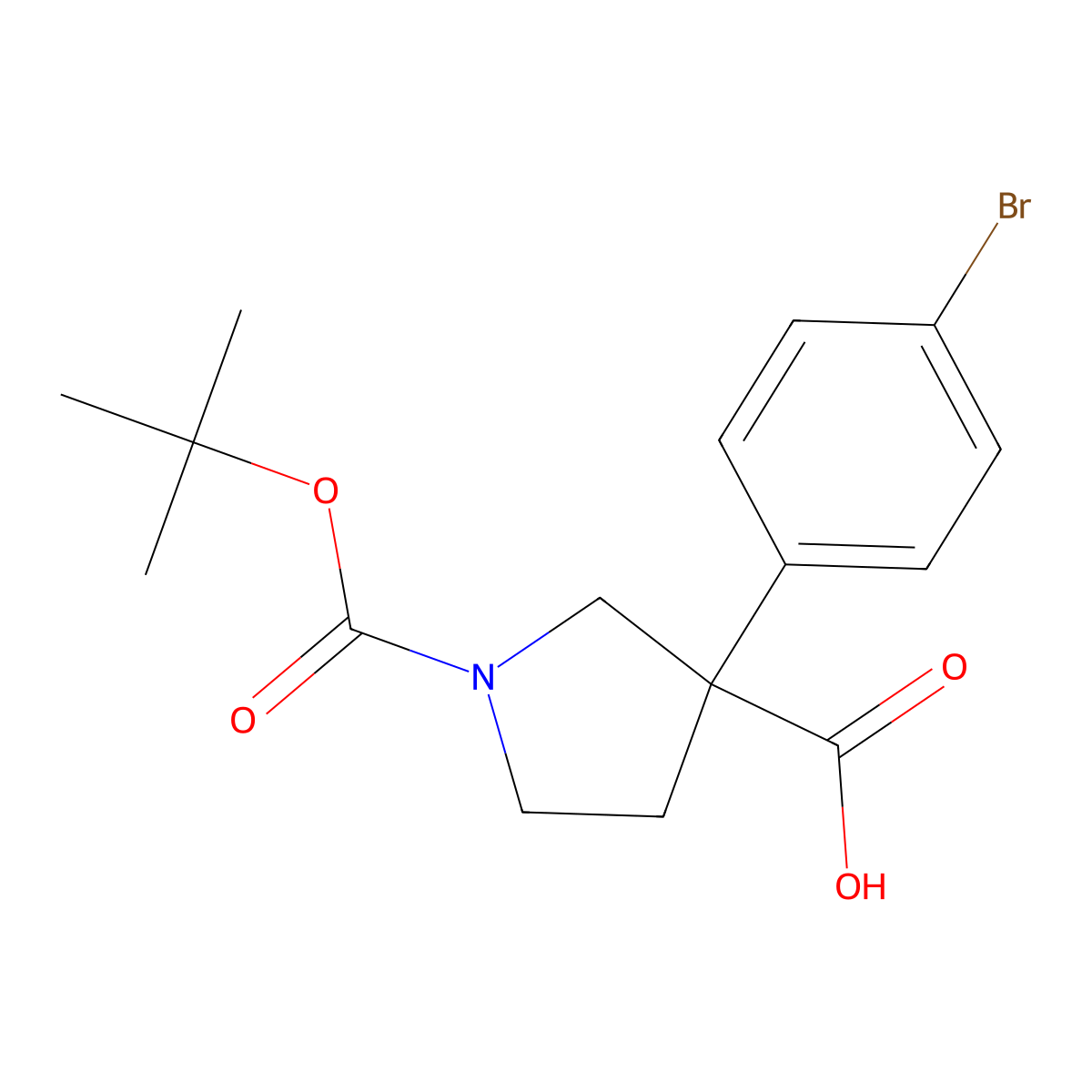 3-(4-Bromophenyl)-1-((tert-butoxy)carbonyl)pyrrolidine-3-carboxylic acid molecular structure, CAS 2138572-93-5