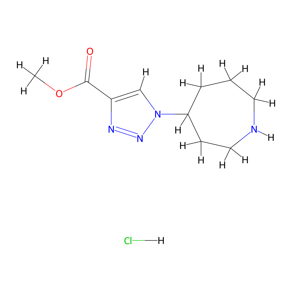 methyl 1-(azepan-4-yl)-1H-1,2,3-triazole-4-carboxylate hydrochloride molecular structure, CAS 2138573-41-6