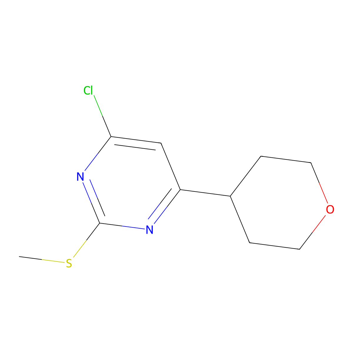 4-Chloro-2-(methylsulfanyl)-6-(oxan-4-yl)pyrimidine molecular structure, CAS 2138574-50-0