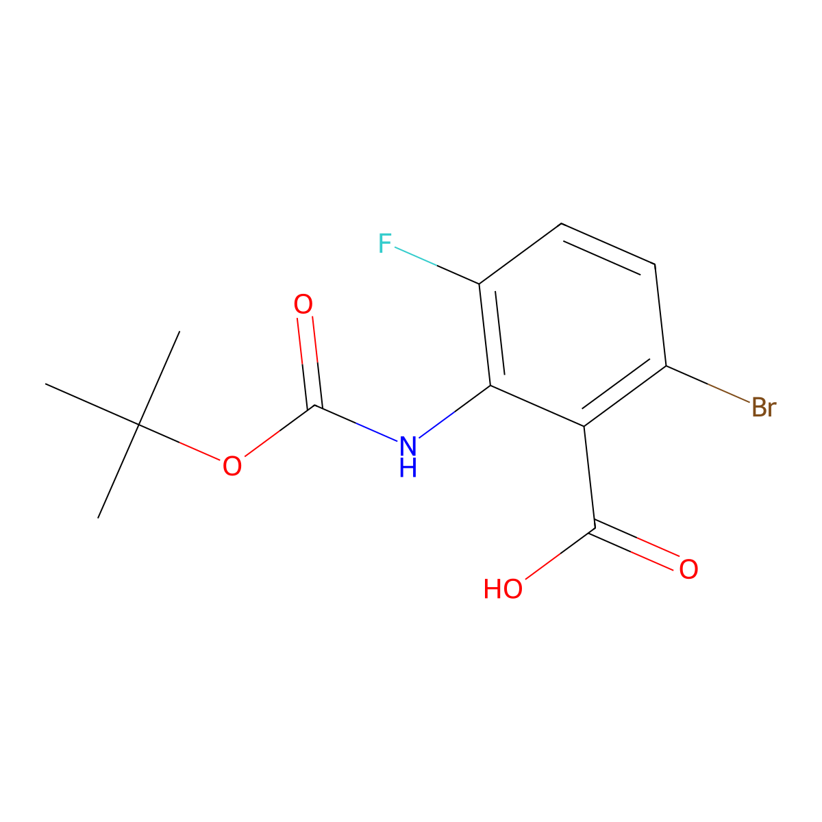 6-Bromo-2-((tert-butoxycarbonyl)amino)-3-fluorobenzoic acid molecular structure, CAS 2138575-47-8