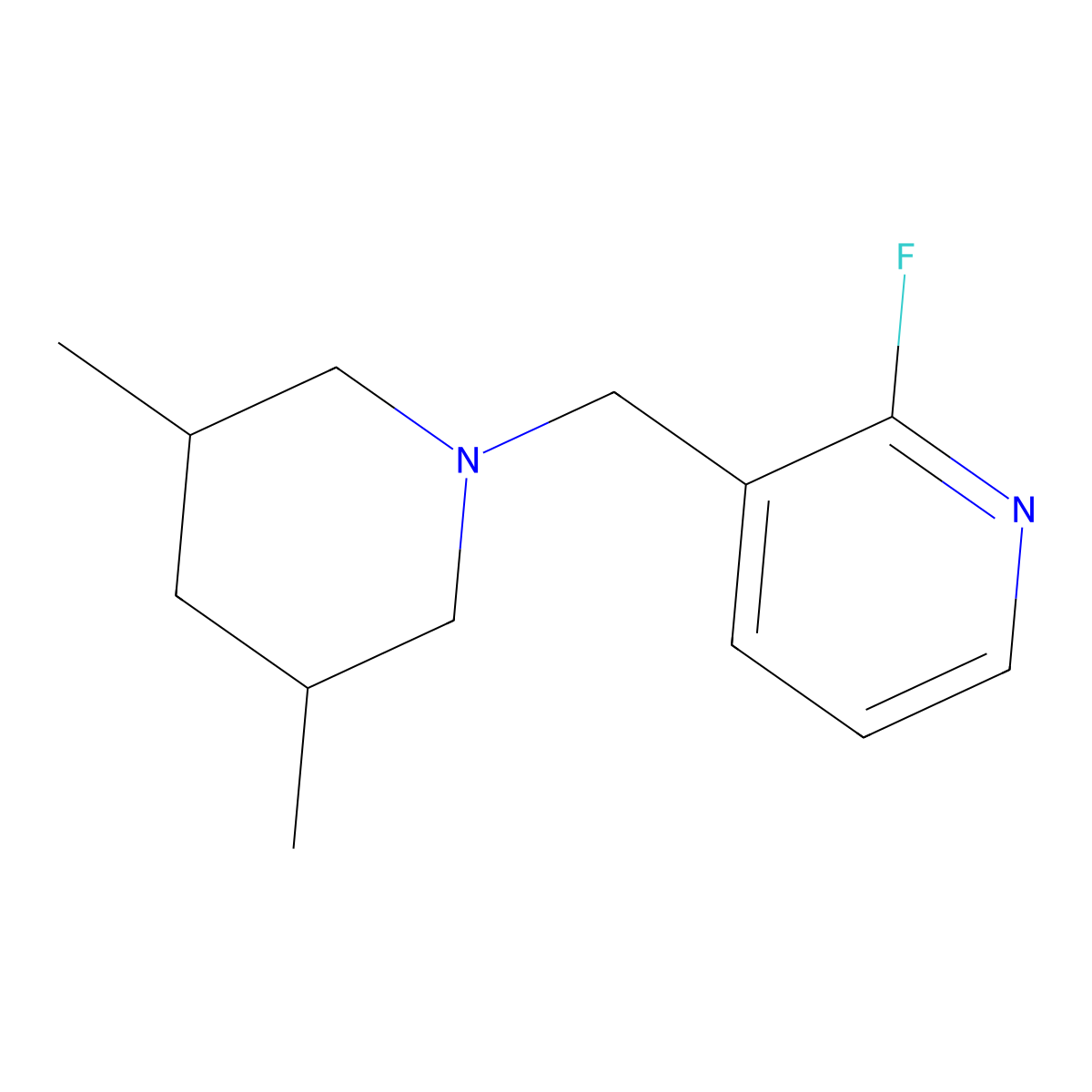 3-[(3,5-Dimethylpiperidin-1-yl)methyl]-2-fluoropyridine molecular structure, CAS 2138585-42-7