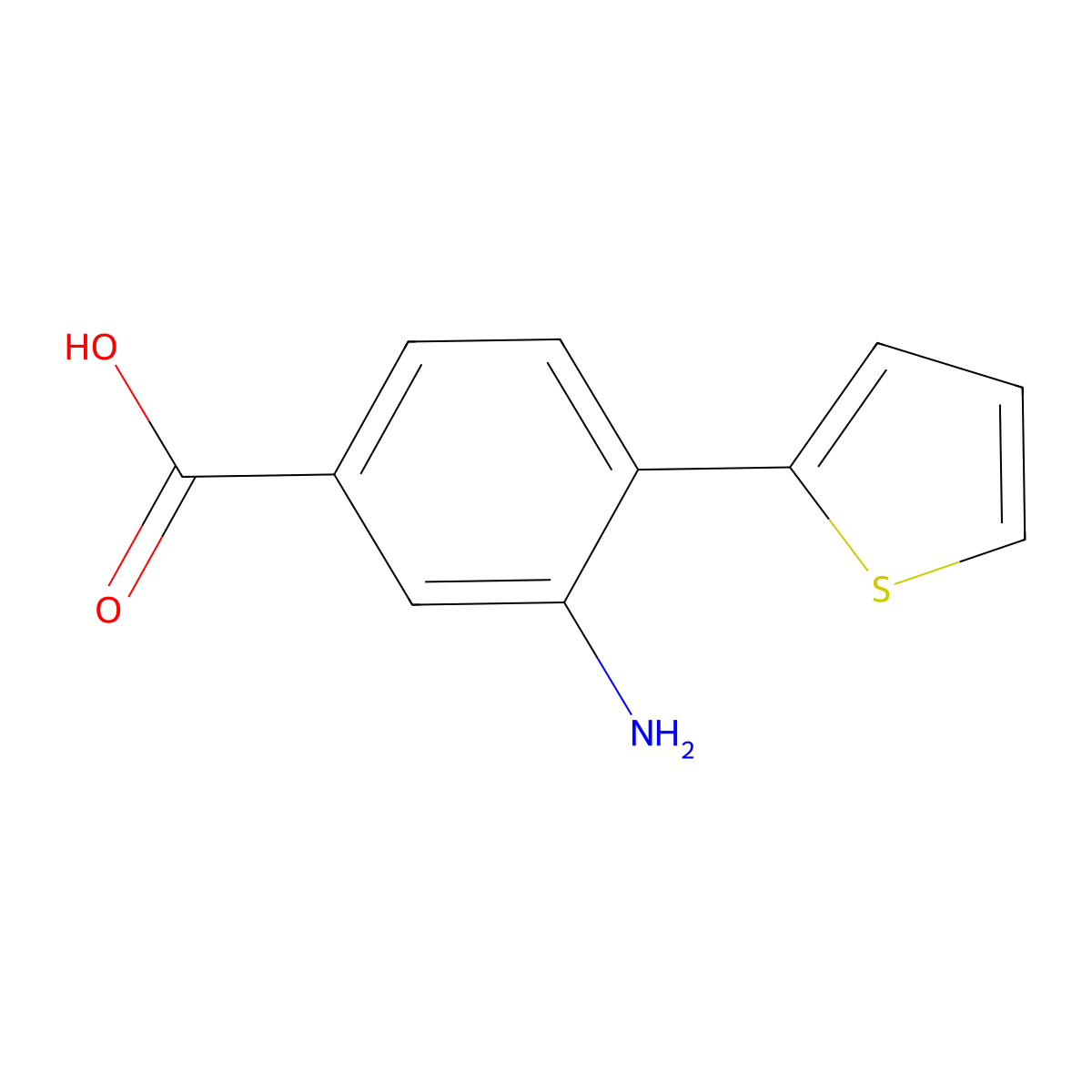 3-Amino-4-(thiophen-2-yl)benzoic acid molecular structure, CAS 2138585-76-7