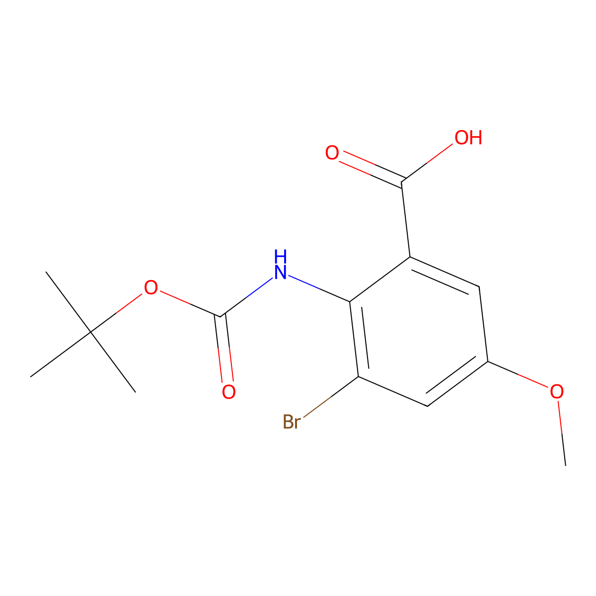 3-Bromo-2-{[(tert-butoxy)carbonyl]amino}-5-methoxybenzoic acid molecular structure, CAS 2138585-77-8