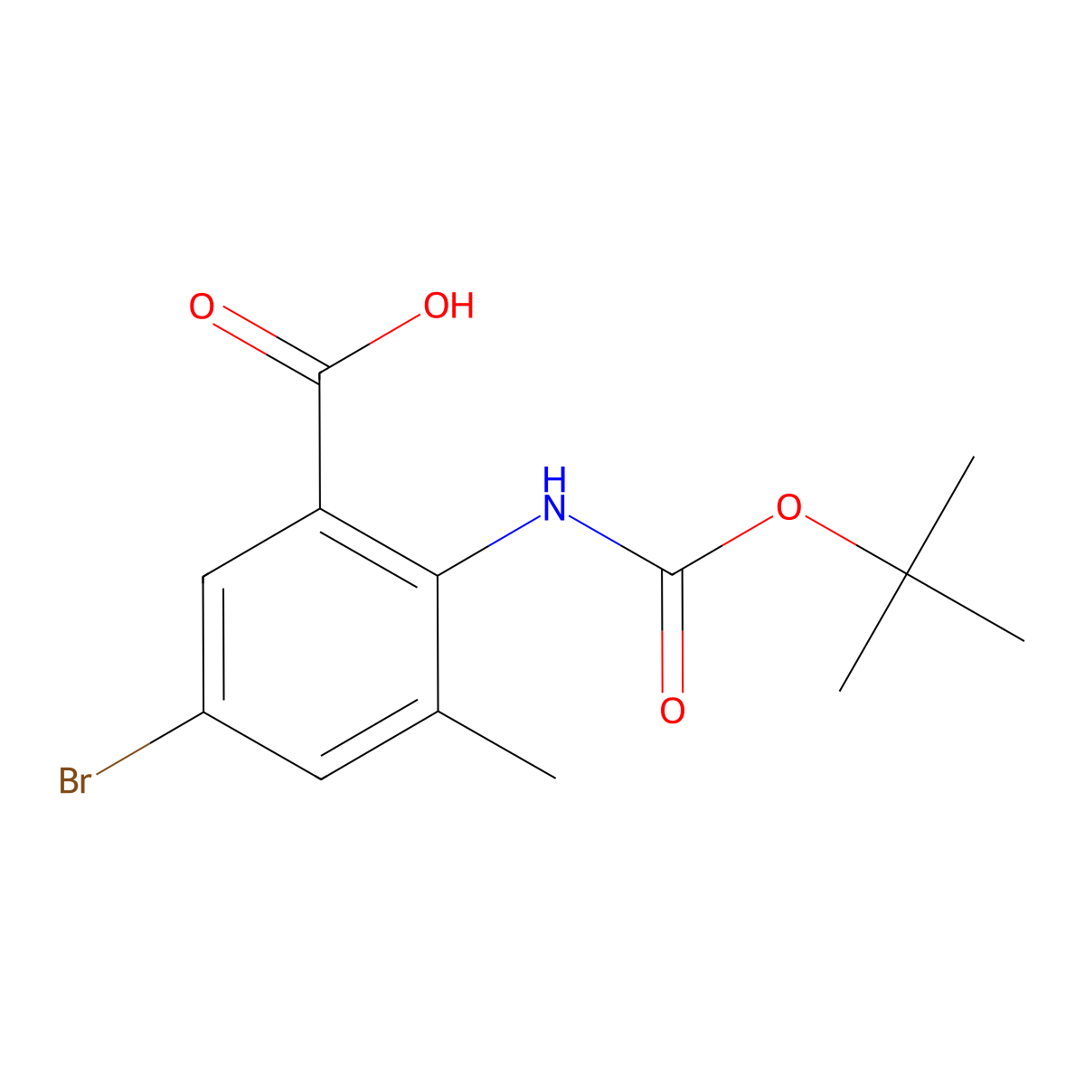 5-Bromo-2-((tert-butoxycarbonyl)amino)-3-methylbenzoic acid molecular structure, CAS 2138585-97-2