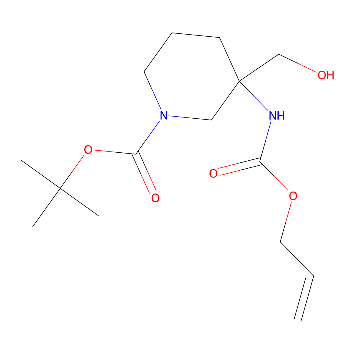 Tert-butyl 3-(hydroxymethyl)-3-{[(prop-2-en-1-yloxy)carbonyl]amino}piperidine-1-carboxylate molecular structure, CAS 2138770-73-5