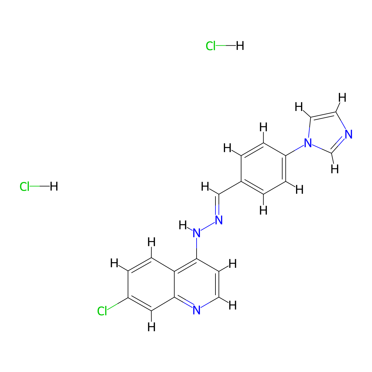 7-chloro-4-(2-{[4-(1H-imidazol-1-yl)phenyl]methylidene}hydrazin-1-yl)quinoline dihydrochloride molecular structure, CAS 2138802-60-3