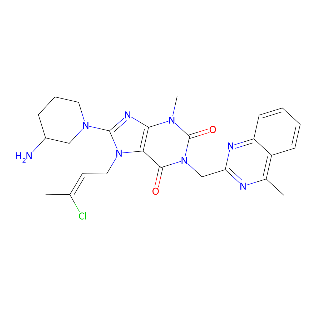 8-(3-aminopiperidin-1-yl)-7-[(2Z)-3-chlorobut-2-en-1-yl]-3-methyl-1-[(4-methylquinazolin-2-yl)methyl]-2,3,6,7-tetrahydro-1H-purine-2,6-dione molecular structure, CAS 2138805-26-0
