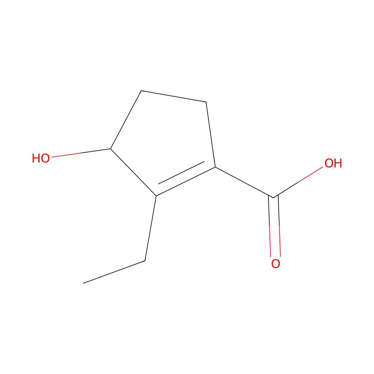 2-Ethyl-3-hydroxycyclopent-1-ene-1-carboxylic acid molecular structure, CAS 2138813-59-7