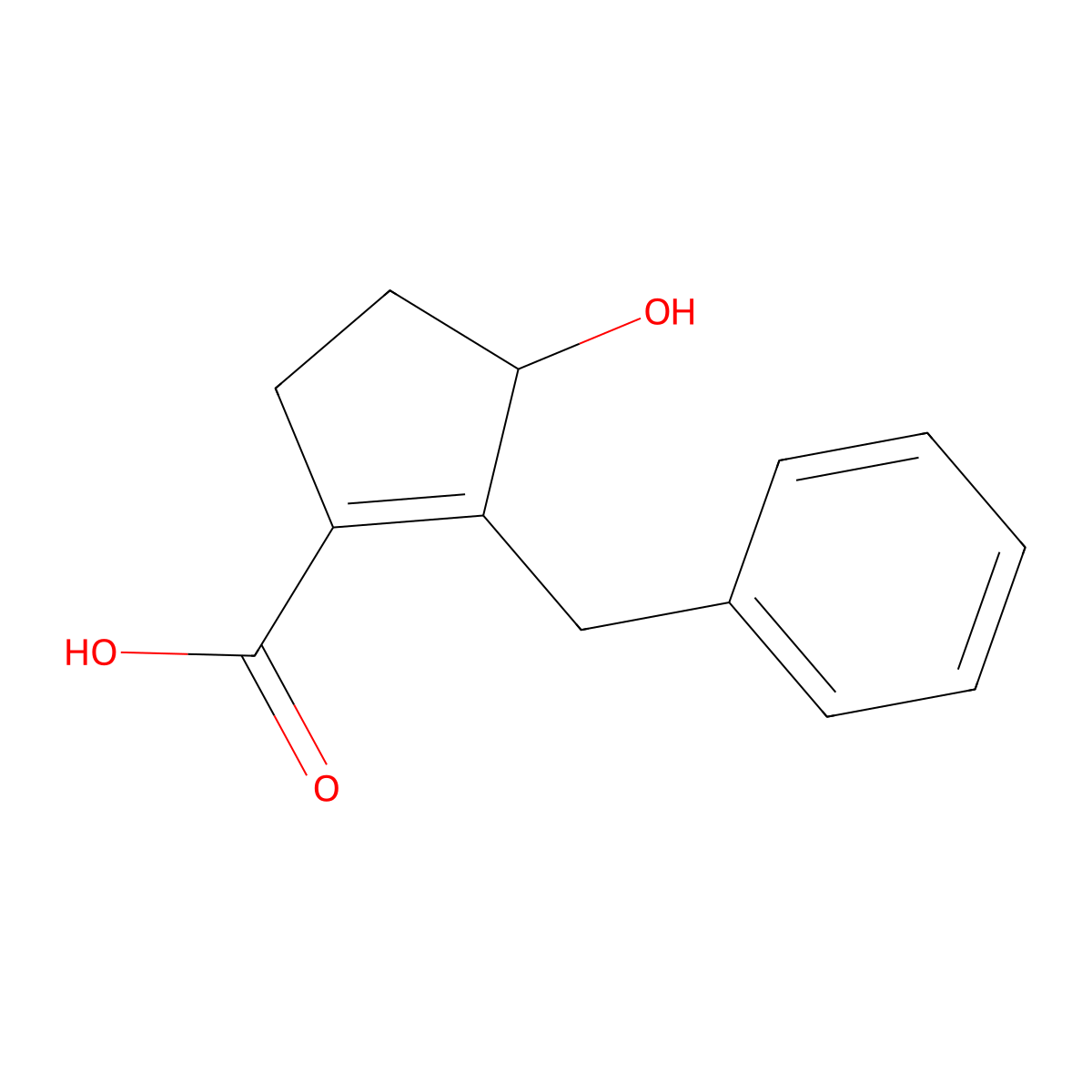 2-Benzyl-3-hydroxycyclopent-1-ene-1-carboxylic acid molecular structure, CAS 2138813-61-1