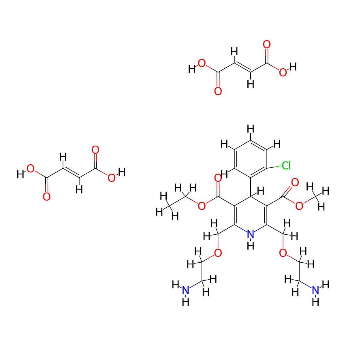 bis((2E)-but-2-enedioic acid) 3-ethyl 5-methyl 2,6-bis[(2-aminoethoxy)methyl]-4-(2-chlorophenyl)-1,4-dihydropyridine-3,5-dicarboxylate molecular structure, CAS 2138835-25-1