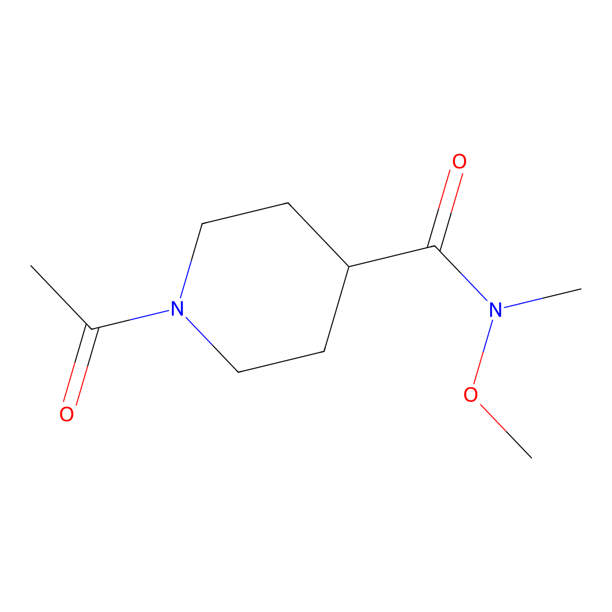 1-acetyl-N-methoxy-N-methylpiperidine-4-carboxamide molecular structure, CAS 213886-98-7