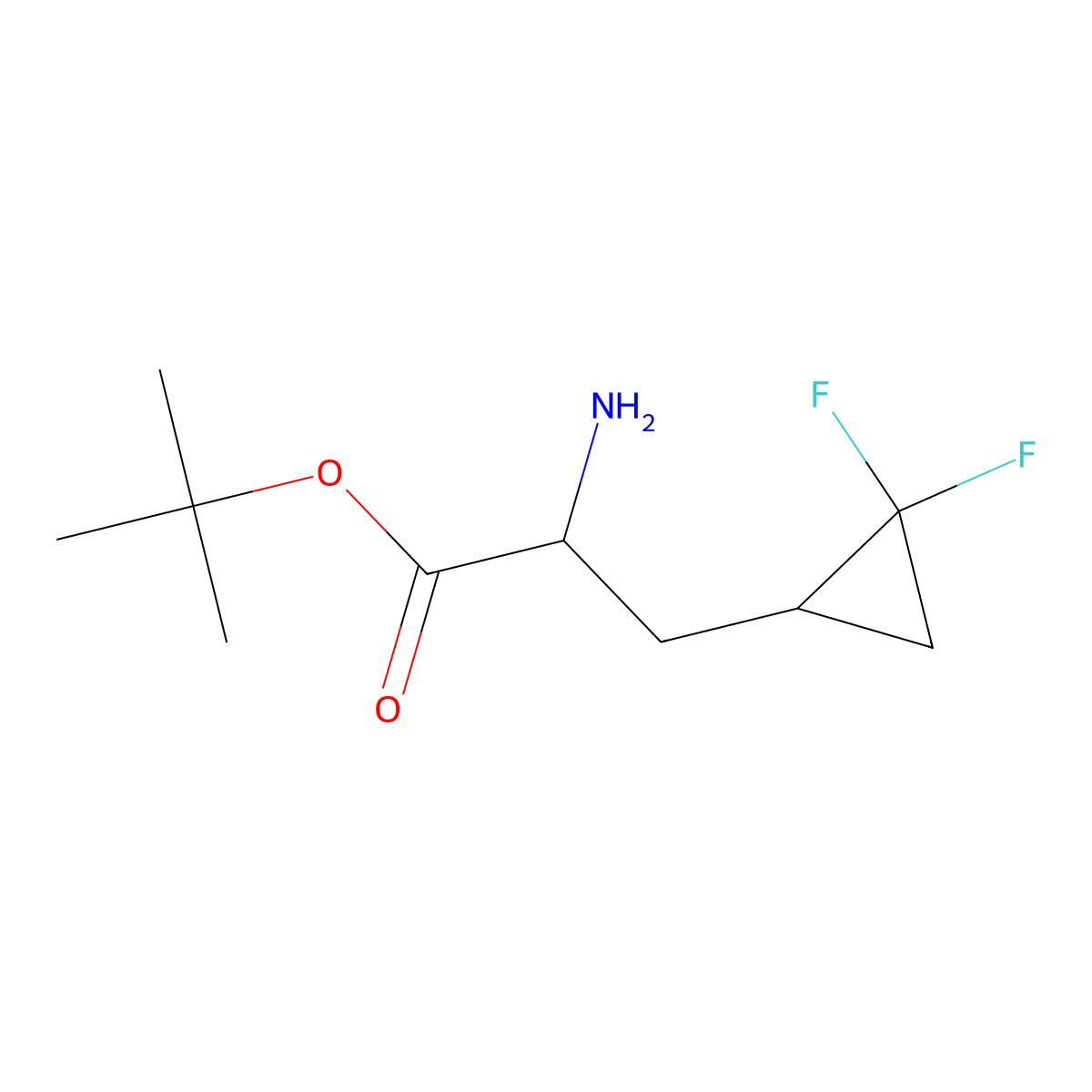 Tert-butyl 2-amino-3-(2,2-difluorocyclopropyl)propanoate molecular structure, CAS 2138952-88-0