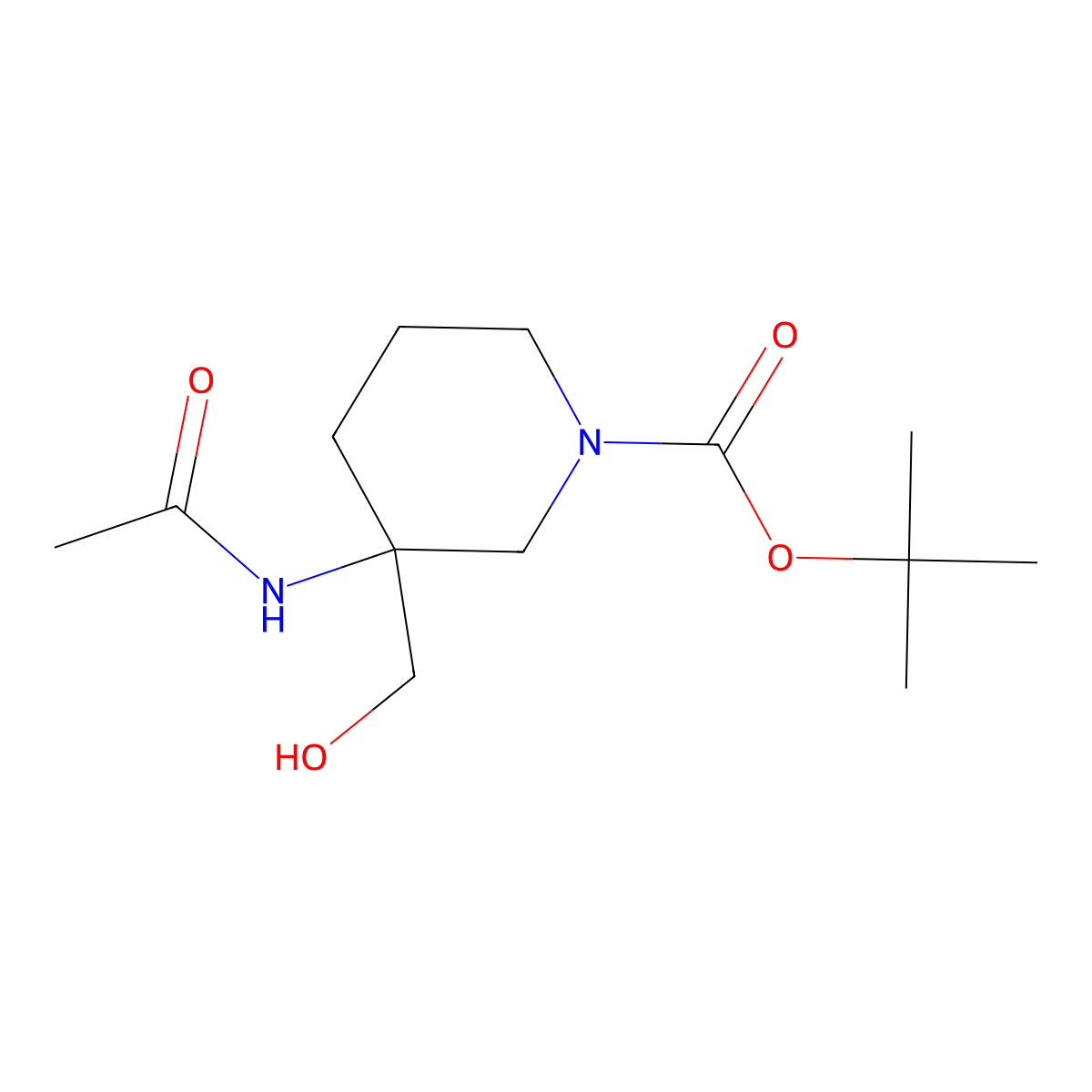 Tert-butyl 3-acetamido-3-(hydroxymethyl)piperidine-1-carboxylate molecular structure, CAS 2138961-53-0