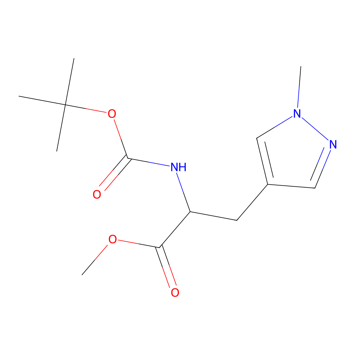 Methyl 2-(tert-butoxycarbonylamino)-3-(1-methylpyrazol-4-yl)propanoate molecular structure, CAS 2139121-52-9