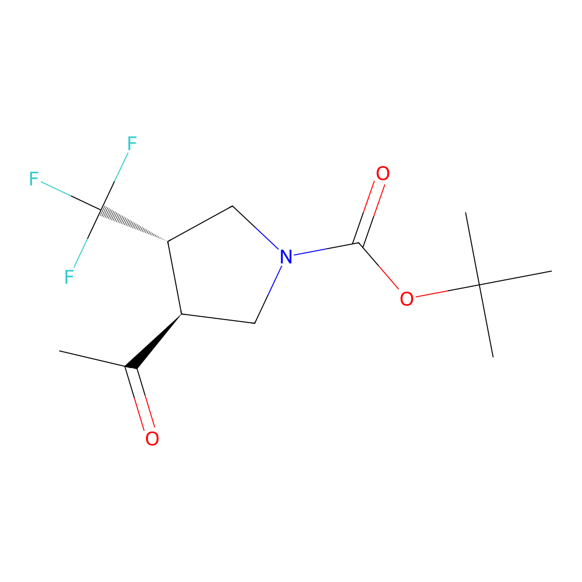 rac-tert-butyl (3R,4R)-3-acetyl-4-(trifluoromethyl)pyrrolidine-1-carboxylate molecular structure, CAS 2139224-57-8
