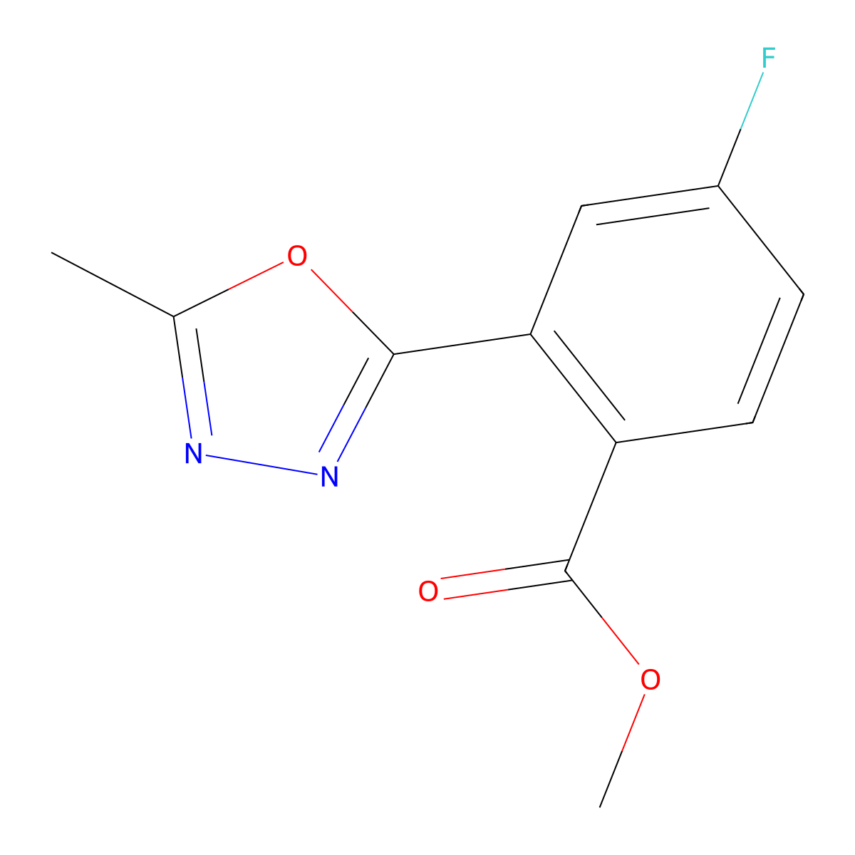 4-Fluoro-2-(5-methyl-1,3,4-oxadiazol-2-yl)benzoic acid methyl ester molecular structure, CAS 2139333-34-7