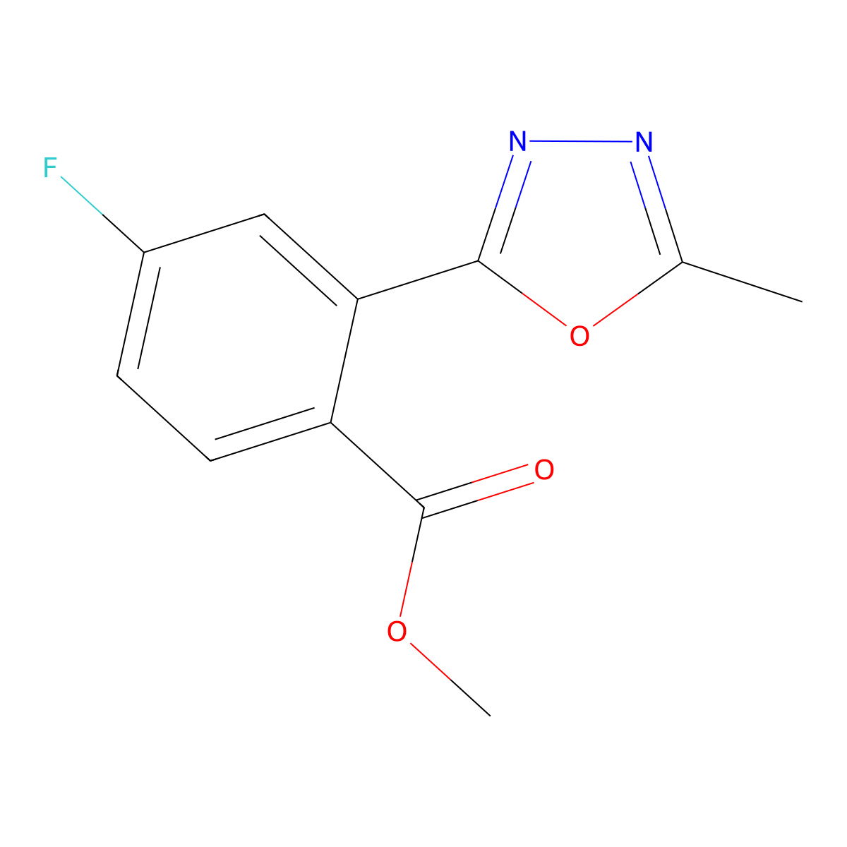 4-Fluoro-2-(5-methyl-1,3,4-oxadiazol-2-yl)benzoic acid methyl ester molecular structure, CAS 2139333-34-7