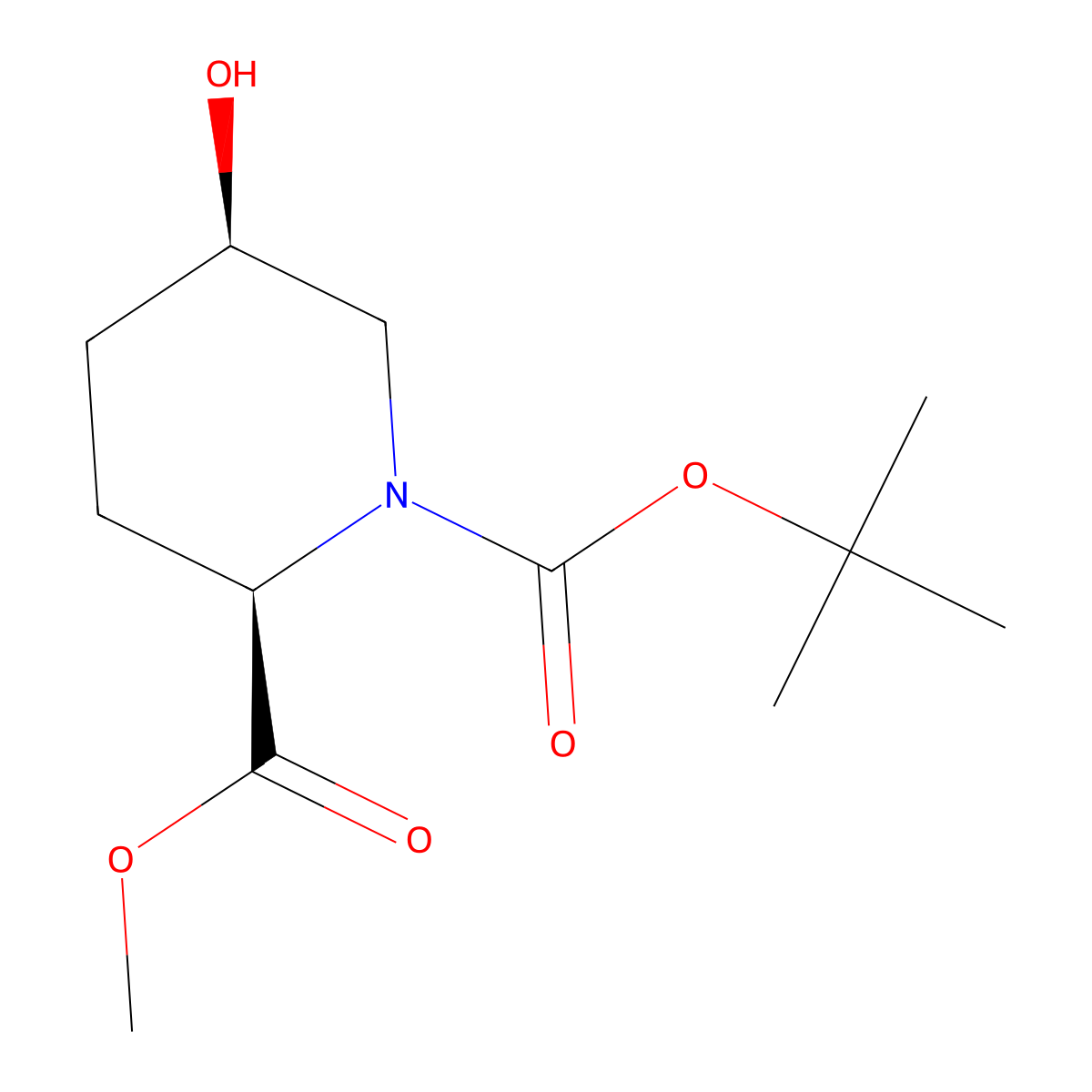 1-tert-butyl 2-methyl (2R,5R)-5-hydroxypiperidine-1,2-dicarboxylate molecular structure, CAS 2139383-25-6