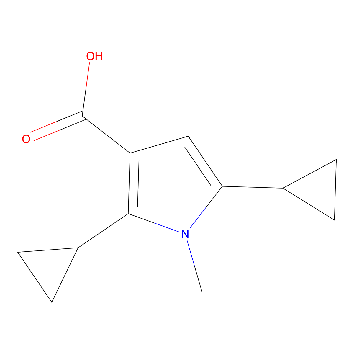 2,5-dicyclopropyl-1-methyl-1H-pyrrole-3-carboxylic acid molecular structure, CAS 2139449-69-5