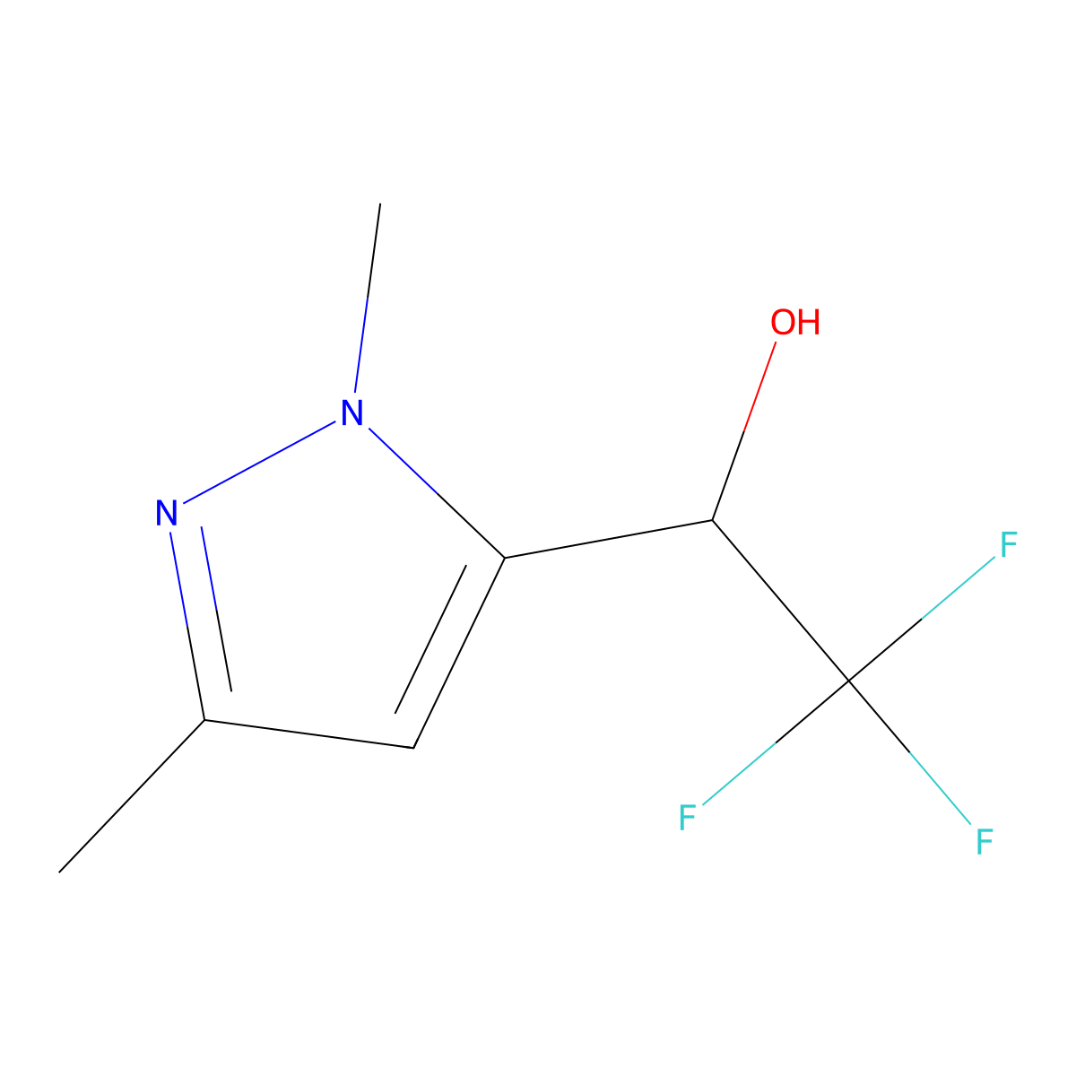 1-(1,3-dimethyl-1H-pyrazol-5-yl)-2,2,2-trifluoroethan-1-ol molecular structure, CAS 2139648-46-5