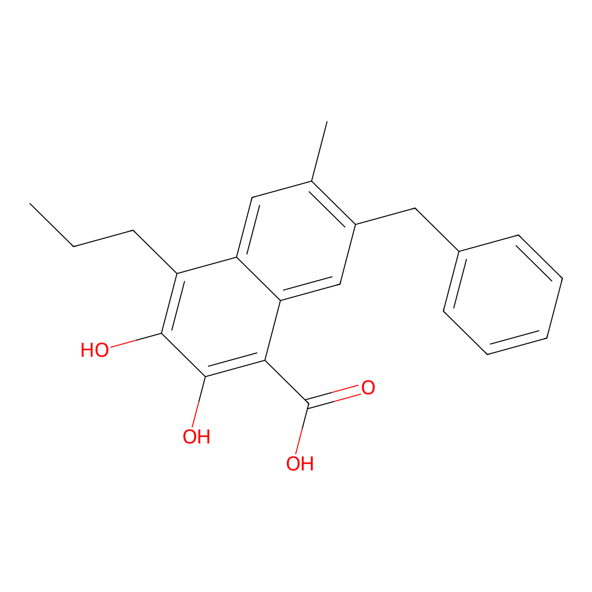 7-Benzyl-2,3-dihydroxy-6-methyl-4-propyl-naphthalene-1-carboxylic acid molecular structure, CAS 213971-34-7