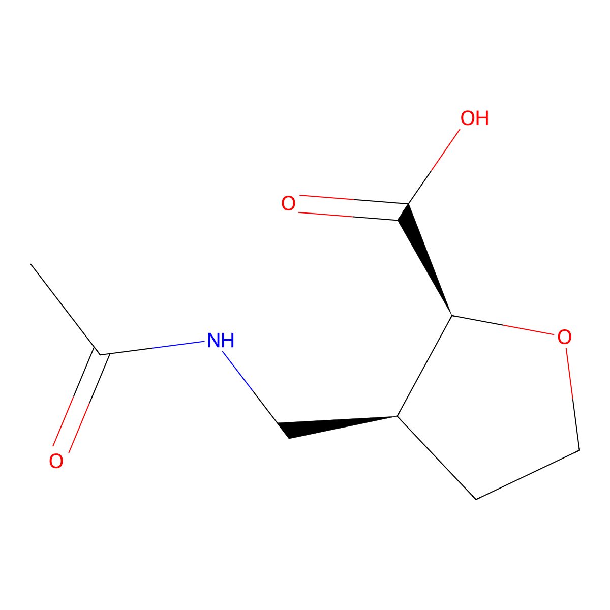rac-(2R,3R)-3-(acetamidomethyl)oxolane-2-carboxylic acid molecular structure, CAS 2139719-11-0