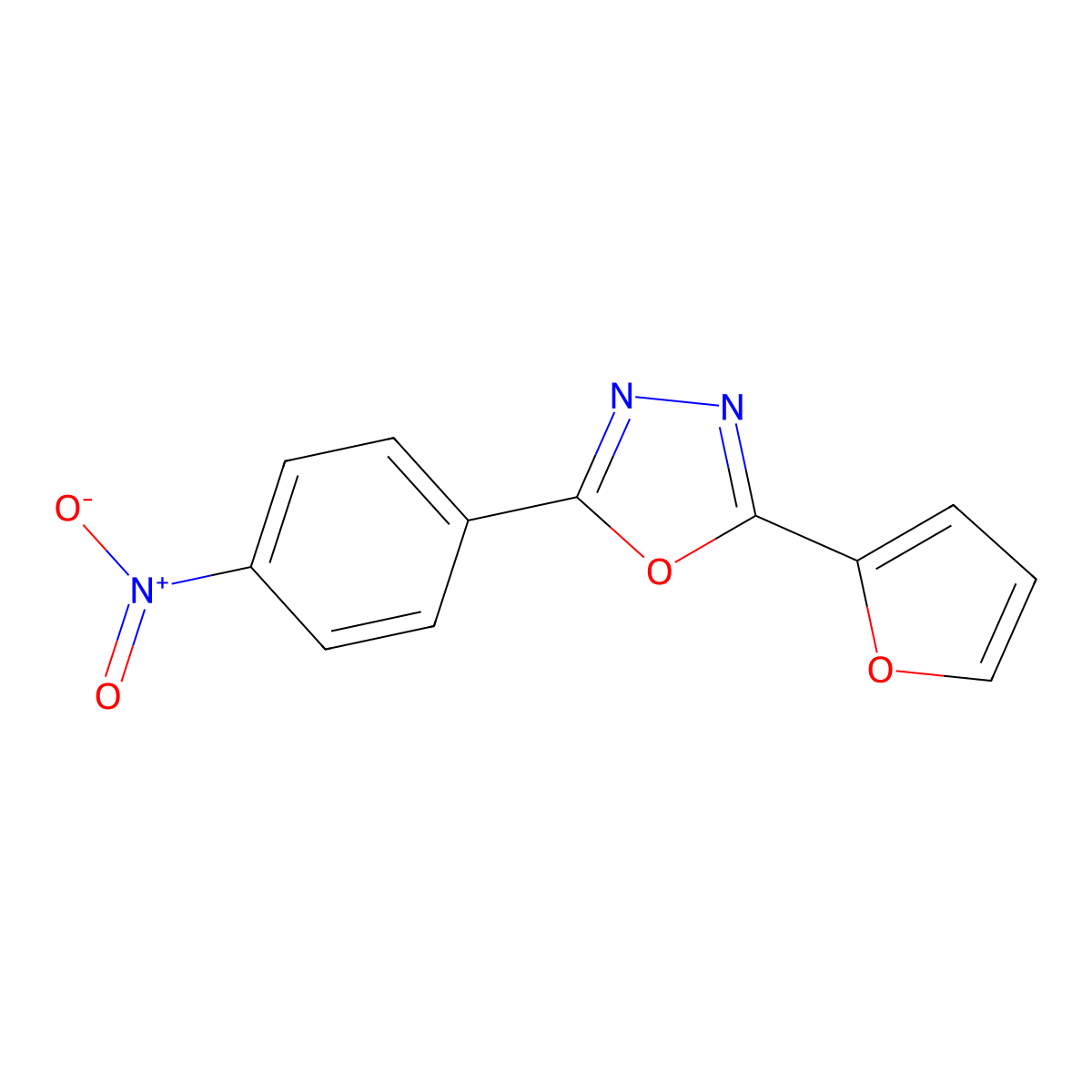 2-(Furan-2-yl)-5-(4-nitrophenyl)-1,3,4-oxadiazole molecular structure, CAS 21398-07-2